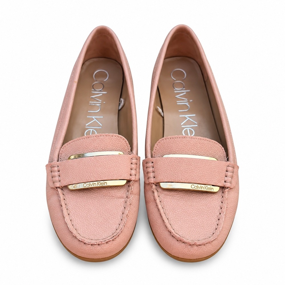Calvin Klein Leonie Blush Pink Pebbled Driving Loafers Gold Hardware Size 7.5